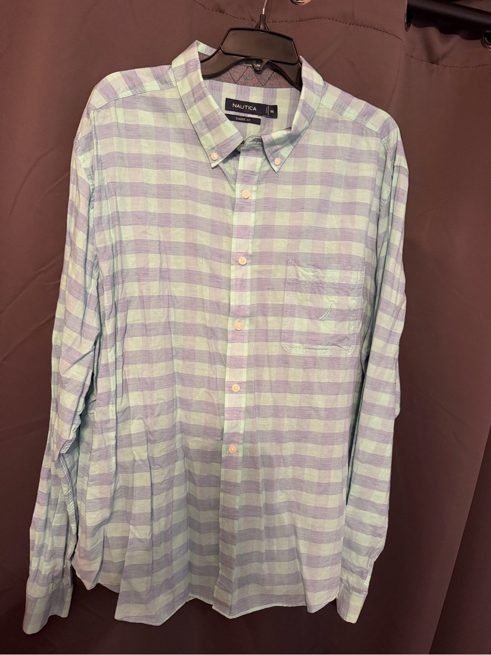 Nautica Light Blue and Mint Green Check Button-Down Shirt